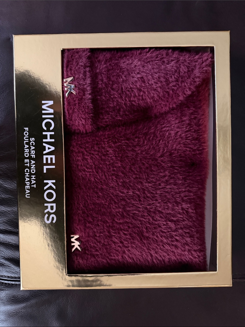 Michael Kors Plush Hat and Scarf Set in Berry